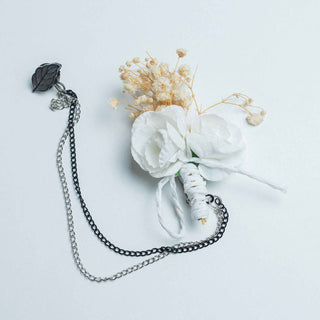 Ramillete adorno solapa Blanco y beige Ref. 003