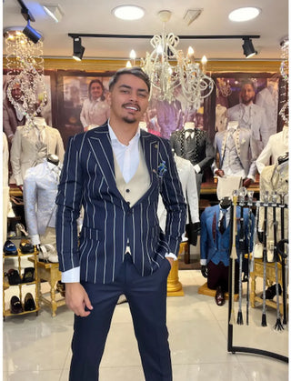 TRAJE RALLA  AZUL Y BEIGE REF. 1578