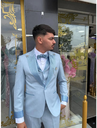 TRAJE CELESTE CON PEDRERIA REF. 2261