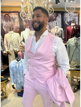 TRAJE ROSA SOLAPA  ANCHA CHALECO REF. 1895