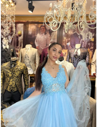 VESTIDO POMPOSO CON BRILLI AZUL REF. 1426