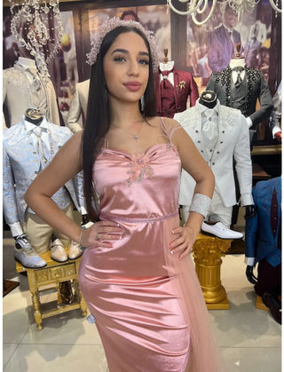VESTIDO DE RASO ROSA REF. 1656