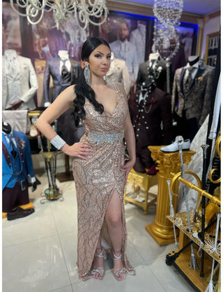 Vestido lentejuelas beige sales